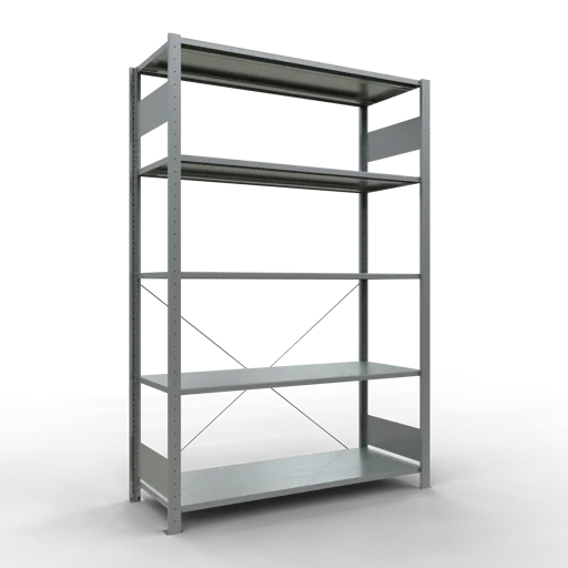 Schulte Fachbodenregal MULTIplus150 Stecksystem | Grundregal | HxBxT 200x130x50cm | 5 Ebenen | Fachlast 150kg | Verzinkt