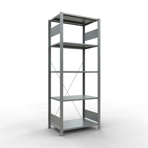 Schulte Fachbodenregal MULTIplus150 Stecksystem | Grundregal | HxBxT 200x75x50cm | 5 Ebenen | Fachlast 150kg | Verzinkt