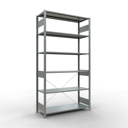 Schulte Fachbodenregal MULTIplus150 Stecksystem | Grundregal | HxBxT 250x130x50cm | 6 Ebenen | Fachlast 150kg | Verzinkt