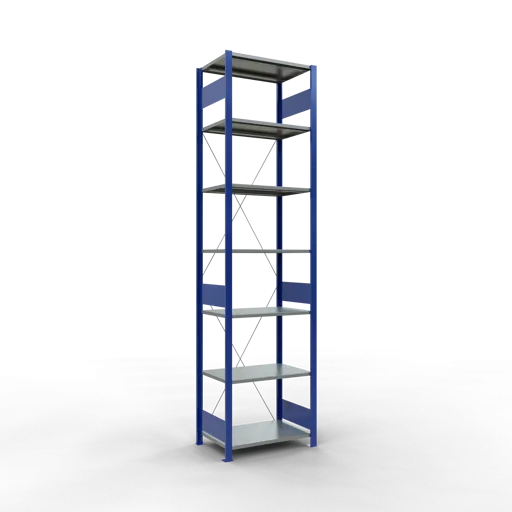 Schulte Fachbodenregal MULTIplus150 Stecksystem | Grundregal | HxBxT 300x75x50cm | 7 Ebenen | Fachlast 150kg | Enzianblau/Verzinkt
