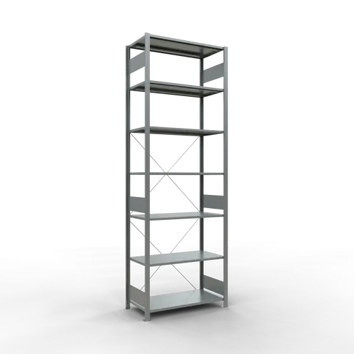 Schulte Fachbodenregal MULTIplus150 Stecksystem | Grundregal | HxBxT 300x100x50cm | 7 Ebenen | Fachlast 150kg | Verzinkt