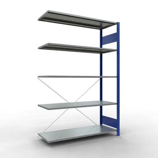 Schulte Fachbodenregal MULTIplus150 Stecksystem | Anbauregal | HxBxT 200x130x50cm | 5 Ebenen | Fachlast 150kg | Enzianblau/Verzinkt