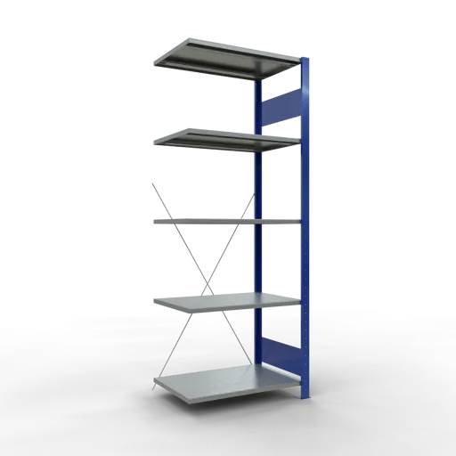 Schulte Fachbodenregal MULTIplus150 Stecksystem | Anbauregal | HxBxT 200x75x50cm | 5 Ebenen | Fachlast 150kg | Enzianblau/Verzinkt