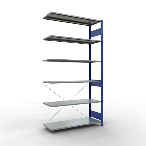 Schulte Fachbodenregal MULTIplus150 Stecksystem | Anbauregal | HxBxT 250x130x50cm | 6 Ebenen | Fachlast 150kg | Enzianblau/Verzinkt