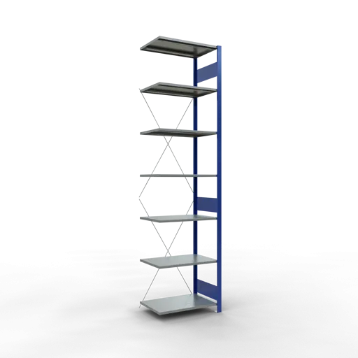 Schulte Fachbodenregal MULTIplus150 Stecksystem | Anbauregal | HxBxT 300x75x50cm | 7 Ebenen | Fachlast 150kg | Enzianblau/Verzinkt