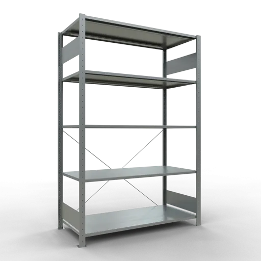 Schulte Fachbodenregal MULTIplus150 Stecksystem | Grundregal | HxBxT 200x130x60cm | 5 Ebenen | Fachlast 150kg | Verzinkt