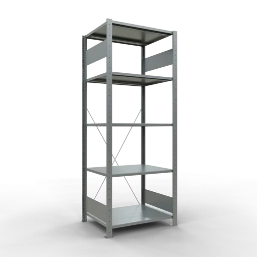 Schulte Fachbodenregal MULTIplus150 Stecksystem | Grundregal | HxBxT 200x75x60cm | 5 Ebenen | Fachlast 150kg | Verzinkt