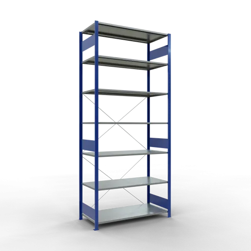 Schulte Fachbodenregal MULTIplus150 Stecksystem | Grundregal | HxBxT 300x130x60cm | 7 Ebenen | Fachlast 150kg | Enzianblau/Verzinkt