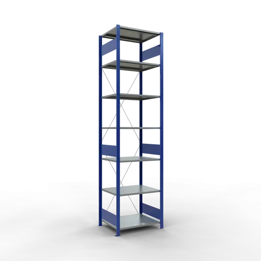 Schulte Fachbodenregal MULTIplus150 Stecksystem | Grundregal | HxBxT 300x75x60cm | 7 Ebenen | Fachlast 150kg | Enzianblau/Verzinkt