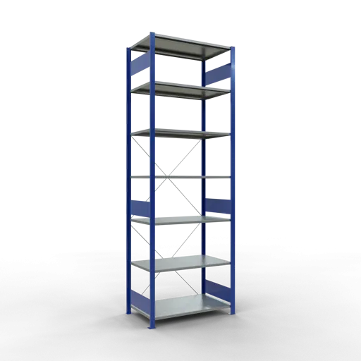 Schulte Fachbodenregal MULTIplus150 Stecksystem | Grundregal | HxBxT 300x100x60cm | 7 Ebenen | Fachlast 150kg | Enzianblau/Verzinkt