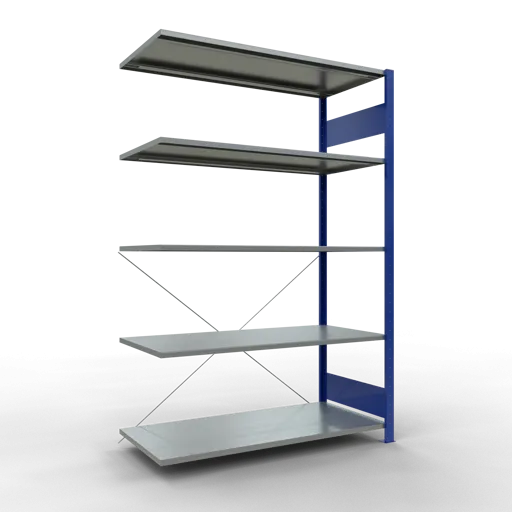 Schulte Fachbodenregal MULTIplus150 Stecksystem | Anbauregal | HxBxT 200x130x60cm | 5 Ebenen | Fachlast 150kg | Enzianblau/Verzinkt