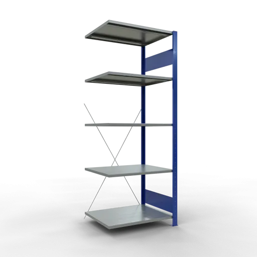 Schulte Fachbodenregal MULTIplus150 Stecksystem | Anbauregal | HxBxT 200x75x60cm | 5 Ebenen | Fachlast 150kg | Enzianblau/Verzinkt