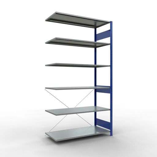 Schulte Fachbodenregal MULTIplus150 Stecksystem | Anbauregal | HxBxT 250x130x60cm | 6 Ebenen | Fachlast 150kg | Enzianblau/Verzinkt
