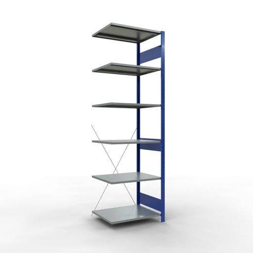 Schulte Fachbodenregal MULTIplus150 Stecksystem | Anbauregal | HxBxT 250x75x60cm | 6 Ebenen | Fachlast 150kg | Enzianblau/Verzinkt