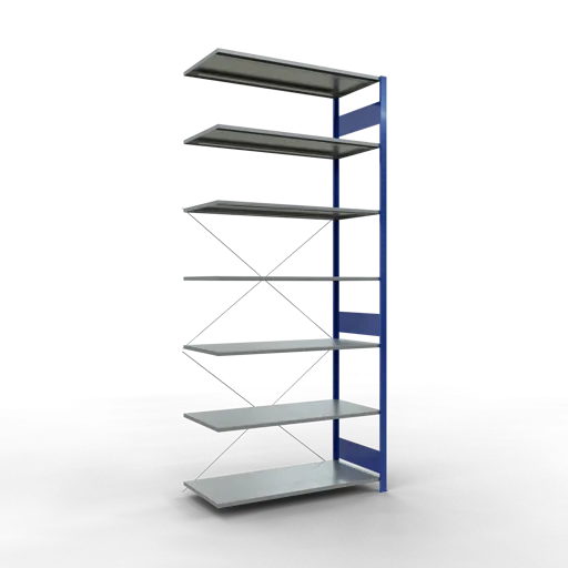 Schulte Fachbodenregal MULTIplus150 Stecksystem | Anbauregal | HxBxT 300x130x60cm | 7 Ebenen | Fachlast 150kg | Enzianblau/Verzinkt