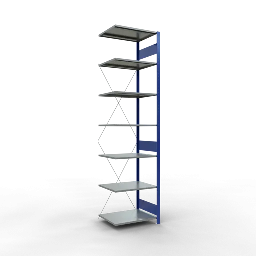 Schulte Fachbodenregal MULTIplus150 Stecksystem | Anbauregal | HxBxT 300x75x60cm | 7 Ebenen | Fachlast 150kg | Enzianblau/Verzinkt