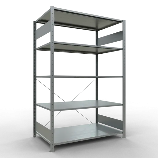 Schulte Fachbodenregal MULTIplus150 Stecksystem | Grundregal | HxBxT 200x130x80cm | 5 Ebenen | Fachlast 150kg | Verzinkt