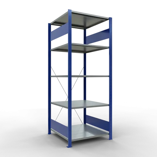 Schulte Fachbodenregal MULTIplus150 Stecksystem | Grundregal | HxBxT 200x75x80cm | 5 Ebenen | Fachlast 150kg | Enzianblau/Verzinkt