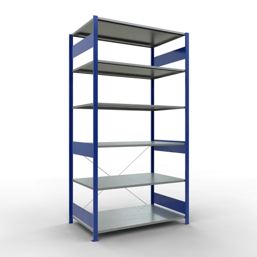 Schulte Fachbodenregal MULTIplus150 Stecksystem | Grundregal | HxBxT 250x130x80cm | 6 Ebenen | Fachlast 150kg | Enzianblau/Verzinkt