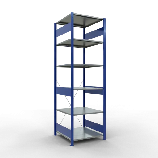 Schulte Fachbodenregal MULTIplus150 Stecksystem | Grundregal | HxBxT 250x75x80cm | 6 Ebenen | Fachlast 150kg | Enzianblau/Verzinkt