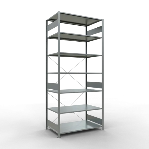 Schulte Fachbodenregal MULTIplus150 Stecksystem | Grundregal | HxBxT 300x130x80cm | 7 Ebenen | Fachlast 150kg | Verzinkt