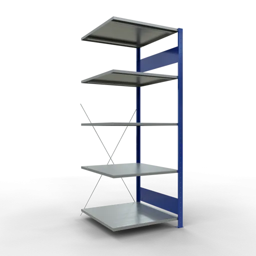 Schulte Fachbodenregal MULTIplus150 Stecksystem | Anbauregal | HxBxT 200x75x80cm | 5 Ebenen | Fachlast 150kg | Enzianblau/Verzinkt