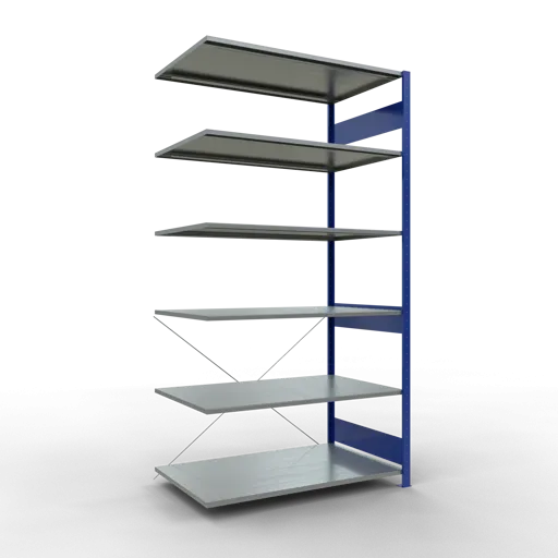 Schulte Fachbodenregal MULTIplus150 Stecksystem | Anbauregal | HxBxT 250x130x80cm | 6 Ebenen | Fachlast 150kg | Enzianblau/Verzinkt