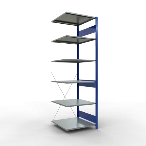 Schulte Fachbodenregal MULTIplus150 Stecksystem | Anbauregal | HxBxT 250x75x80cm | 6 Ebenen | Fachlast 150kg | Enzianblau/Verzinkt