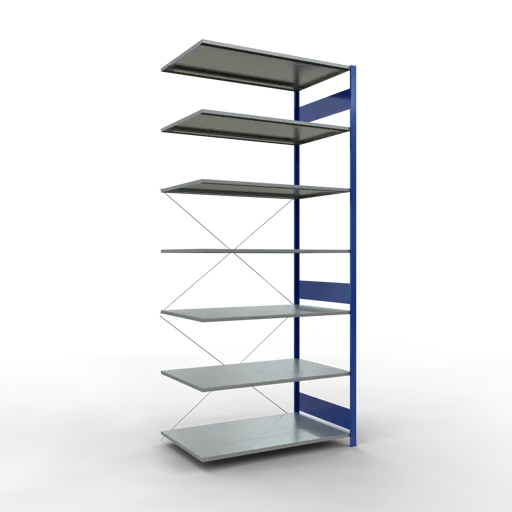 Schulte Fachbodenregal MULTIplus150 Stecksystem | Anbauregal | HxBxT 300x130x80cm | 7 Ebenen | Fachlast 150kg | Enzianblau/Verzinkt