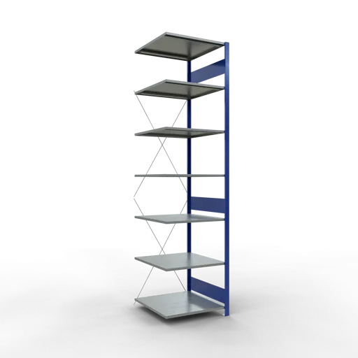 Schulte Fachbodenregal MULTIplus150 Stecksystem | Anbauregal | HxBxT 300x75x80cm | 7 Ebenen | Fachlast 150kg | Enzianblau/Verzinkt