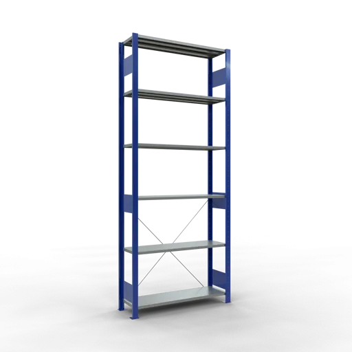 Schulte Fachbodenregal MULTIplus85 Stecksystem | Grundregal | HxBxT 250x100x30cm | 6 Ebenen | Fachlast 85kg | Enzianblau/Verzinkt