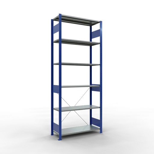 Schulte Fachbodenregal MULTIplus85 Stecksystem | Grundregal | HxBxT 250x100x40cm | 6 Ebenen | Fachlast 85kg | Enzianblau/Verzinkt