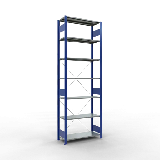 Schulte Fachbodenregal MULTIplus85 Stecksystem | Grundregal | HxBxT 300x100x40cm | 7 Ebenen | Fachlast 85kg | Enzianblau/Verzinkt