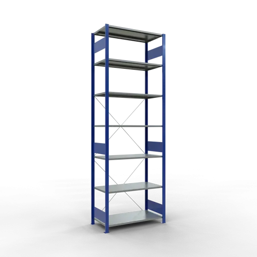Schulte Fachbodenregal MULTIplus85 Stecksystem | Grundregal | HxBxT 300x100x50cm | 7 Ebenen | Fachlast 85kg | Enzianblau/Verzinkt