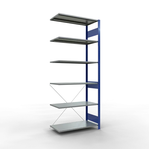 Schulte Fachbodenregal MULTIplus85 Stecksystem | Anbauregal | HxBxT 250x100x50cm | 6 Ebenen | Fachlast 85kg | Enzianblau/Verzinkt