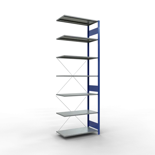 Schulte Fachbodenregal MULTIplus85 Stecksystem | Anbauregal | HxBxT 300x100x50cm | 7 Ebenen | Fachlast 85kg | Enzianblau/Verzinkt