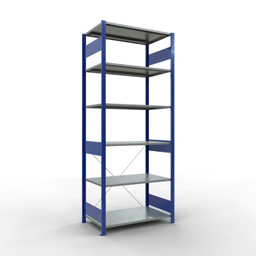 Schulte Fachbodenregal MULTIplus85 Stecksystem | Grundregal | HxBxT 250x100x60cm | 6 Ebenen | Fachlast 85kg | Enzianblau/Verzinkt