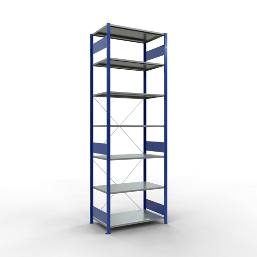 Schulte Fachbodenregal MULTIplus85 Stecksystem | Grundregal | HxBxT 300x100x60cm | 7 Ebenen | Fachlast 85kg | Enzianblau/Verzinkt