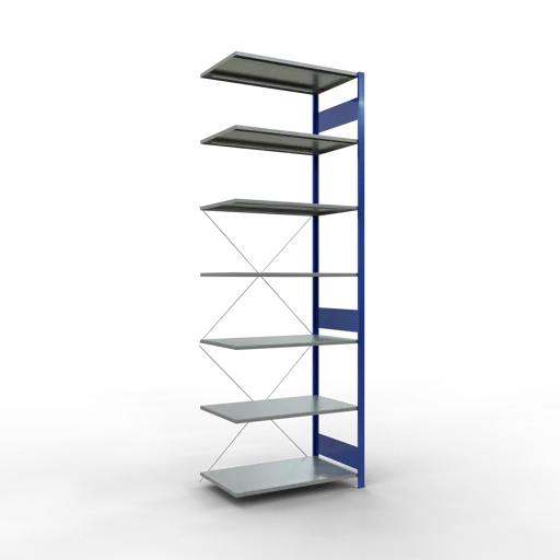 Schulte Fachbodenregal MULTIplus85 Stecksystem | Anbauregal | HxBxT 300x100x60cm | 7 Ebenen | Fachlast 85kg | Enzianblau/Verzinkt