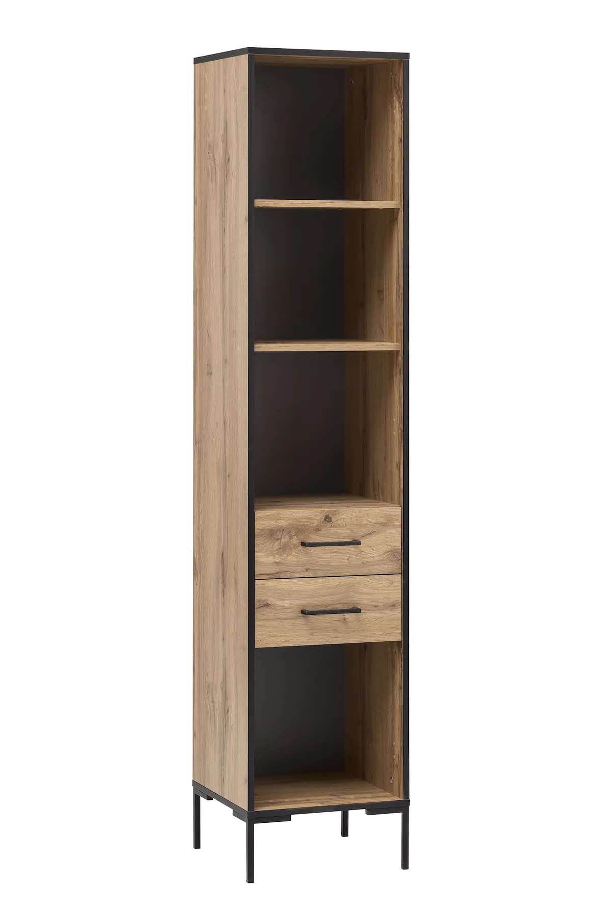 Möbelpartner Hochschrank Panda | HxBxT 195x40x40cm | 4 Fächern & 2 Schubladen | Eiche