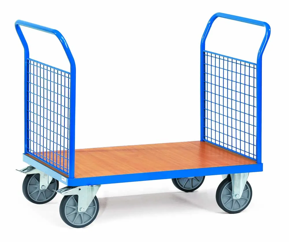 Doppel-Stirnwandwagen mit Stirnwänden aus Drahtgitter und 120 x 80 cm Ladefläche