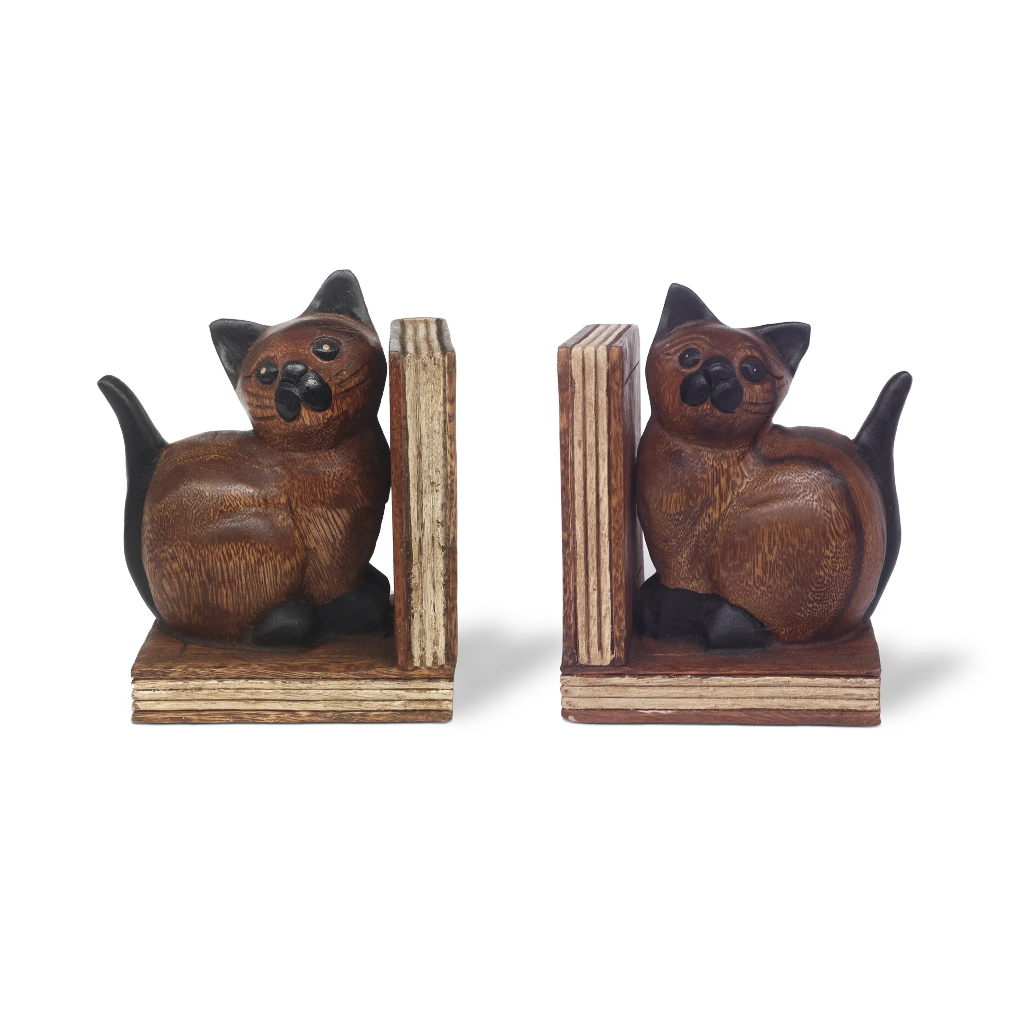 Set Buchstützen 'Katze', aus Akazienholz