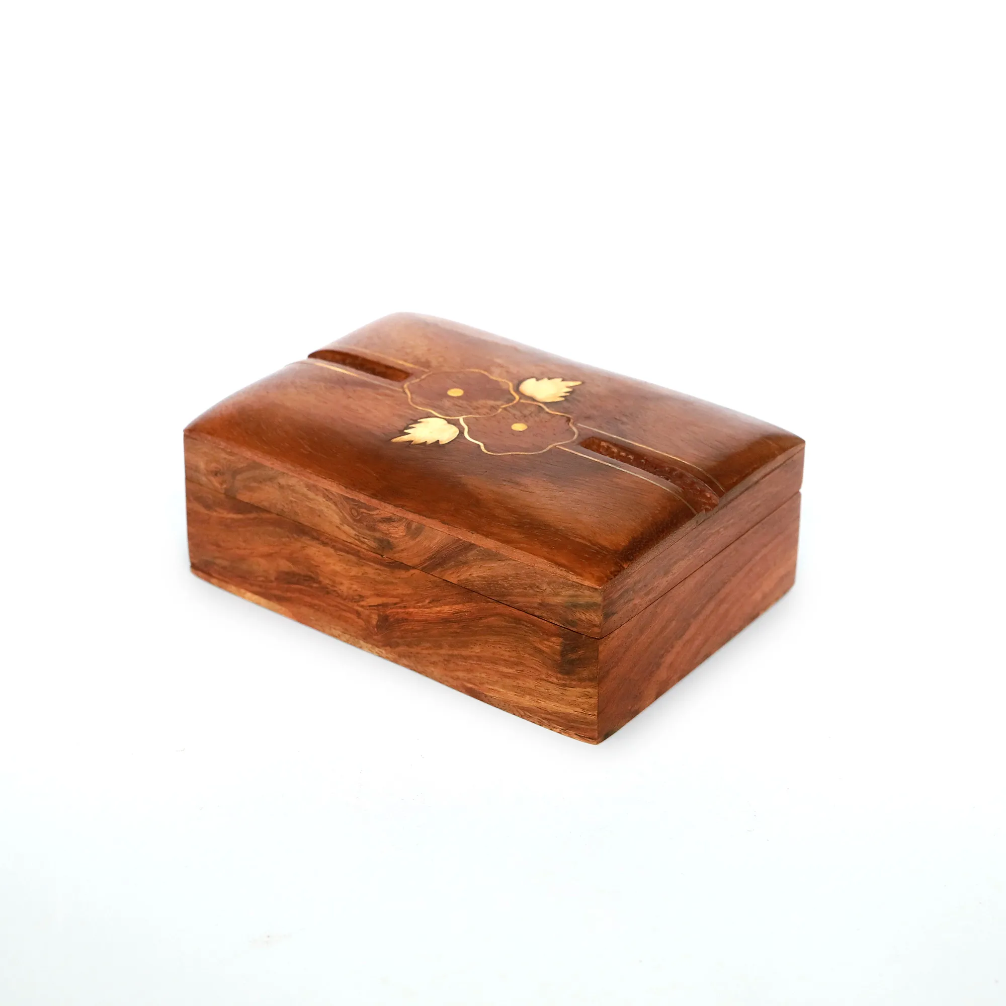 Holzbox mit Messingintarsien, Sheesham-Holz, B 13 cm, H 5 cm, L 9 cm