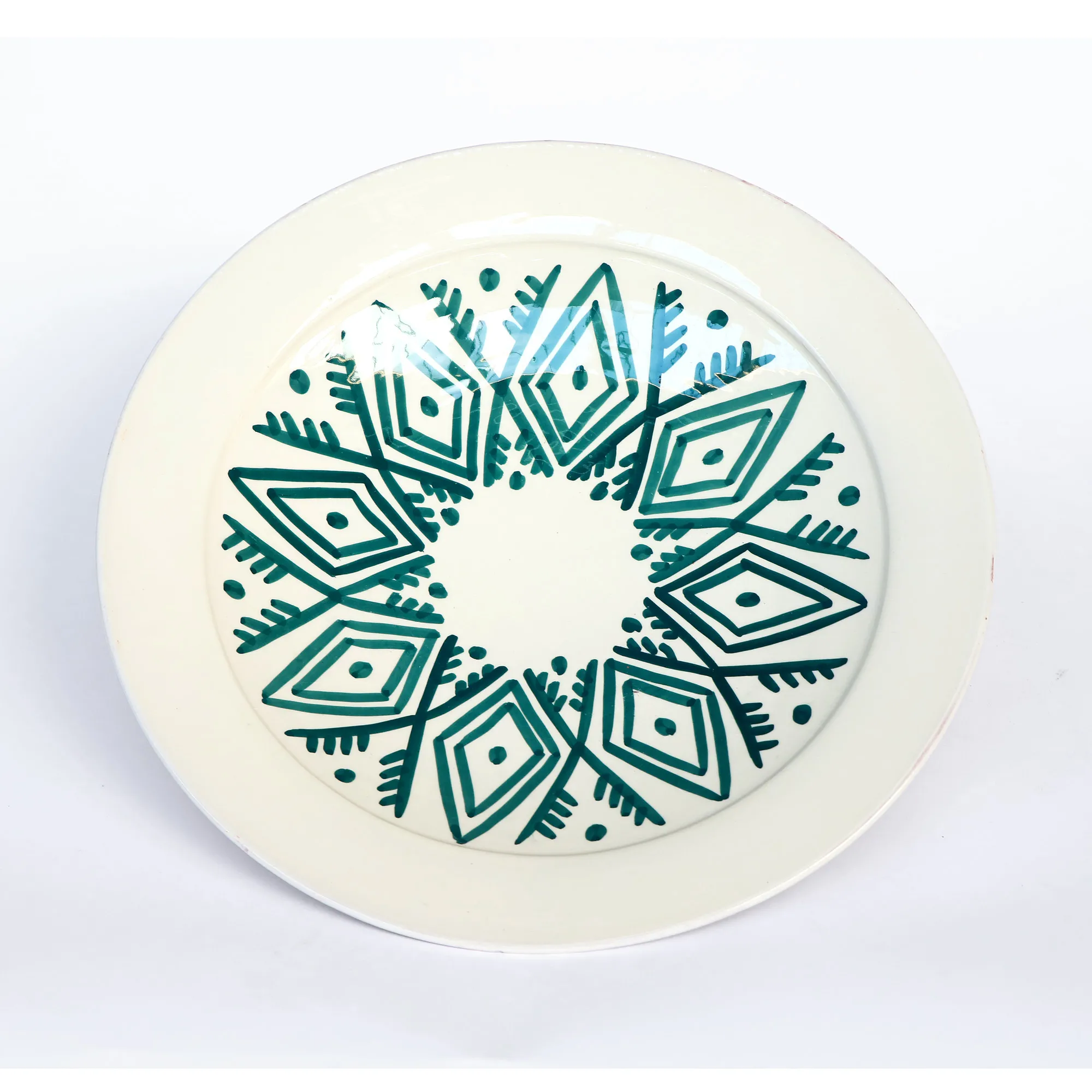 Zierteller weiß-petrol, Ø 40 cm, H 6 cm
