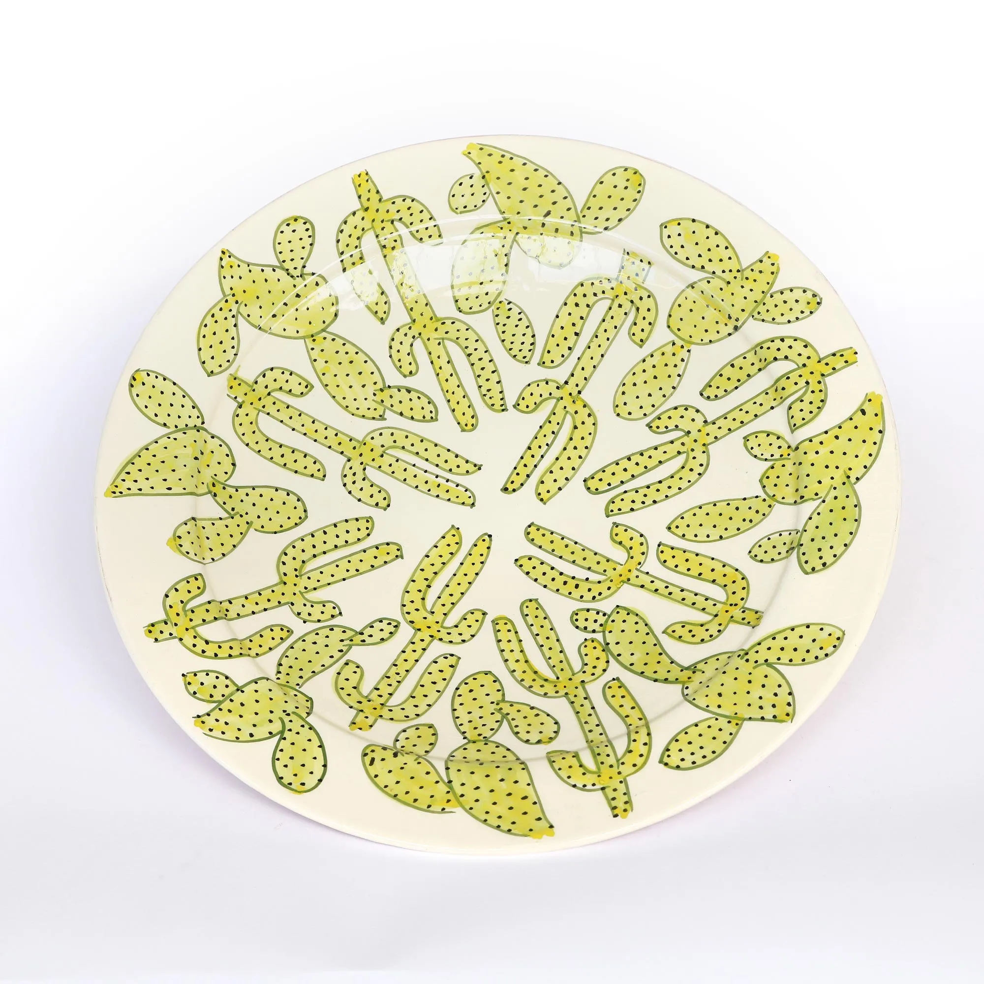 Zierteller 'Kaktus', weiß, grün, Ø 40 cm, H 6 cm