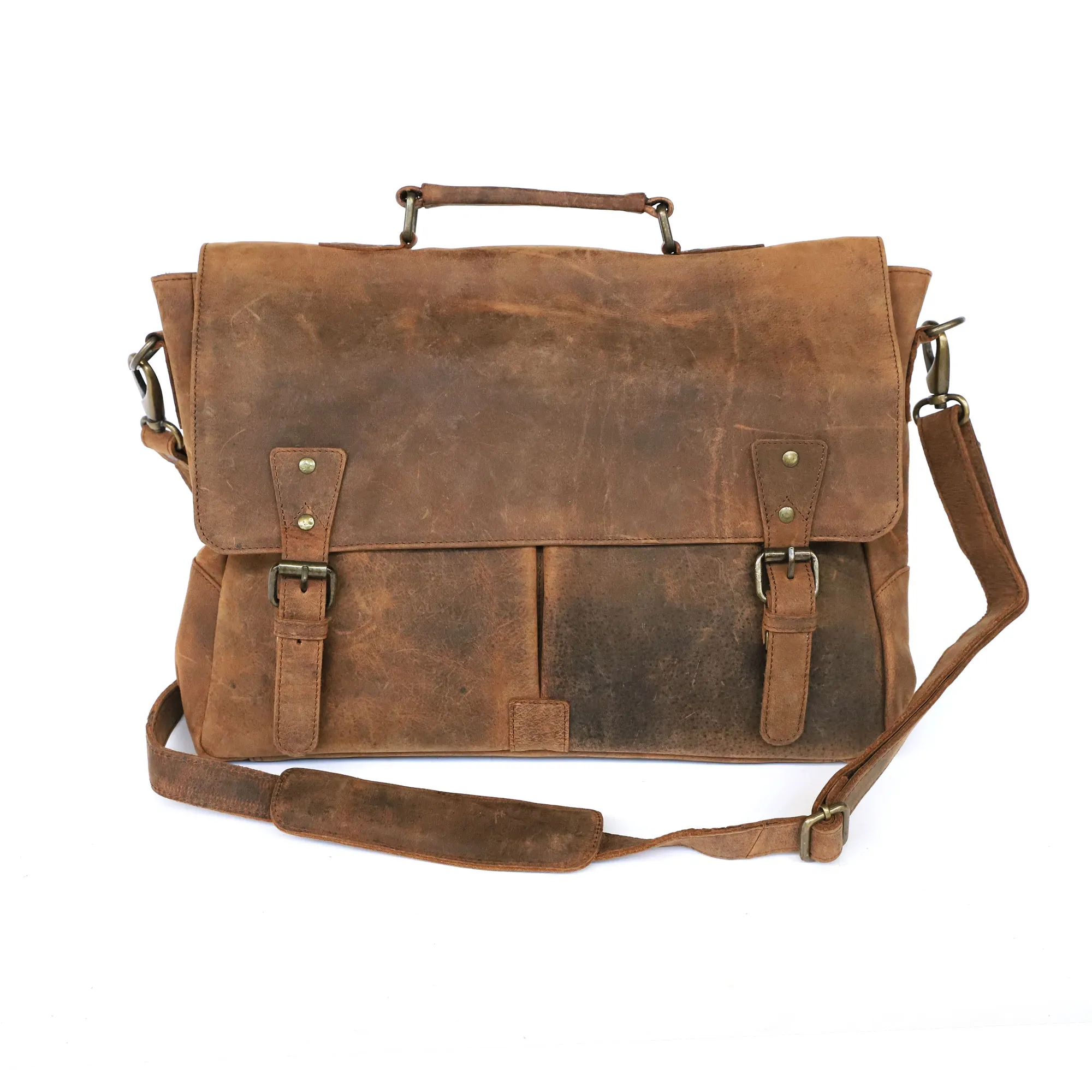 Messengertasche aus Büffelleder, braun, B 44 cm, H 28 cm, L 10 cm