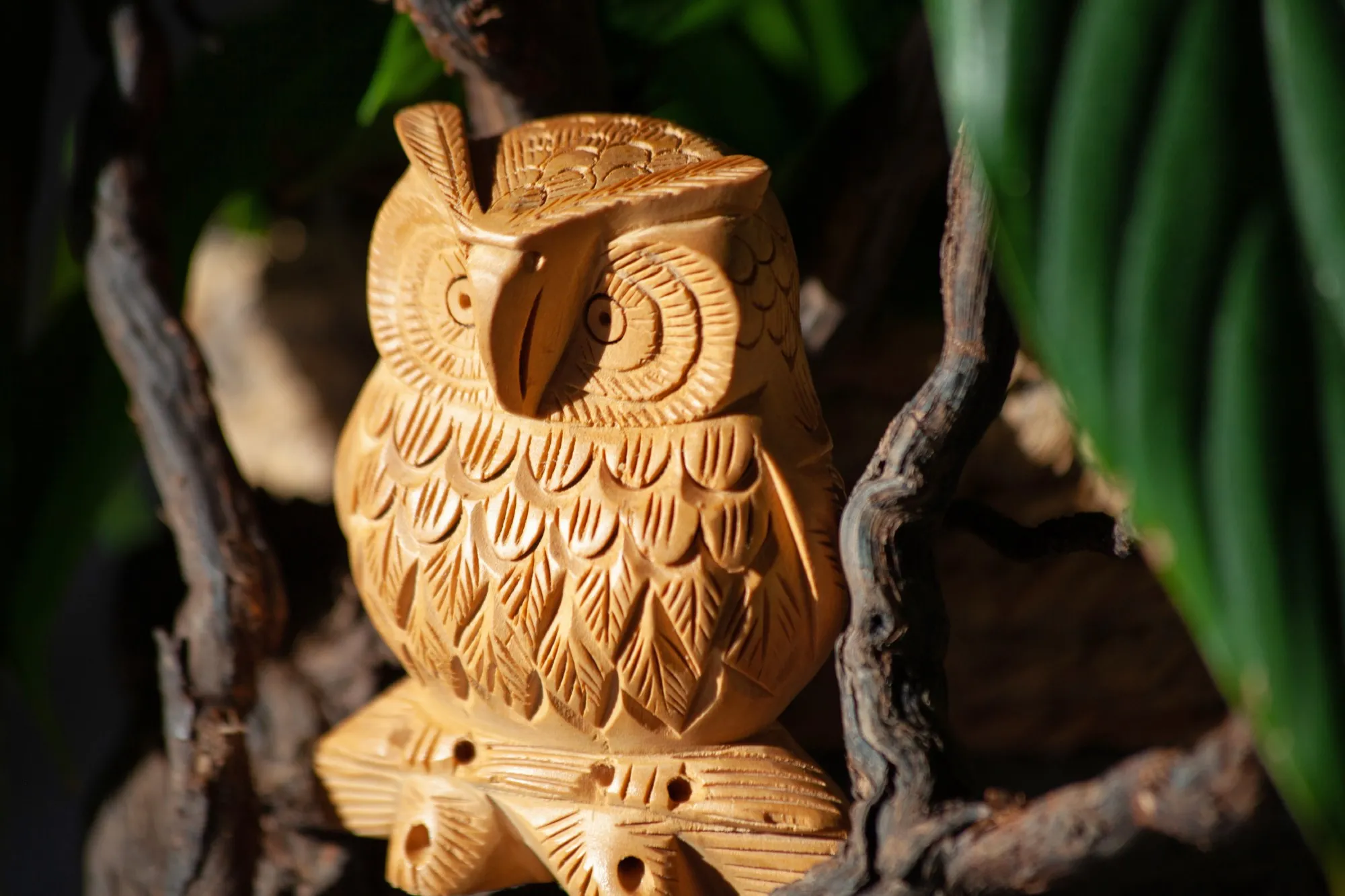 Eule aus Holz, natur, H 7,5 cm, B 7 cm, T 4 cm