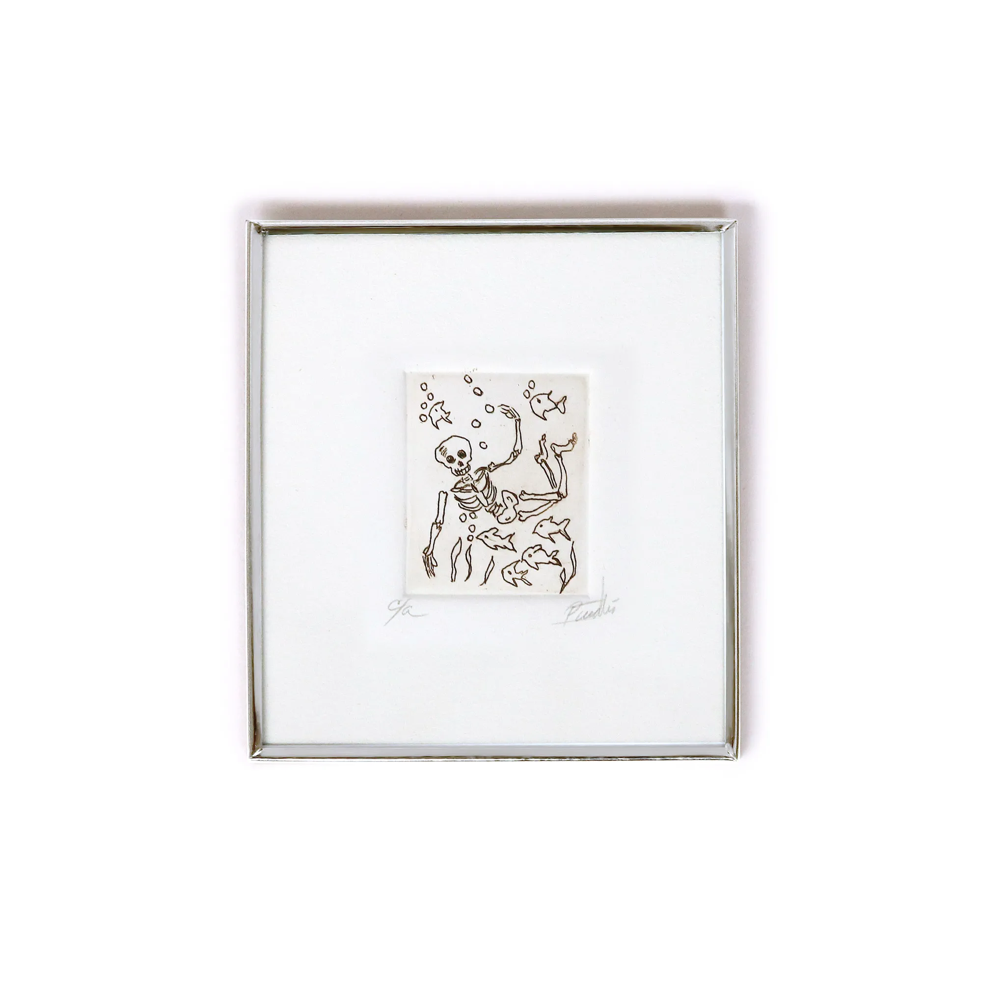 Radierung 'Nadando' in Rahmen, B 9,75 cm, H 10,75 cm