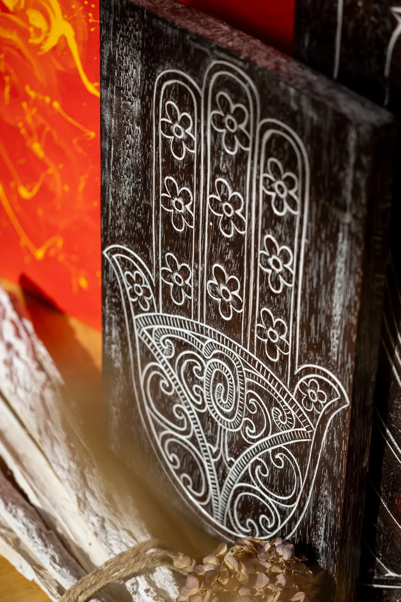 Wandbild 'Hand der Fatima', aus Massivholz, H 49 cm, B 30 cm, L 3 cm