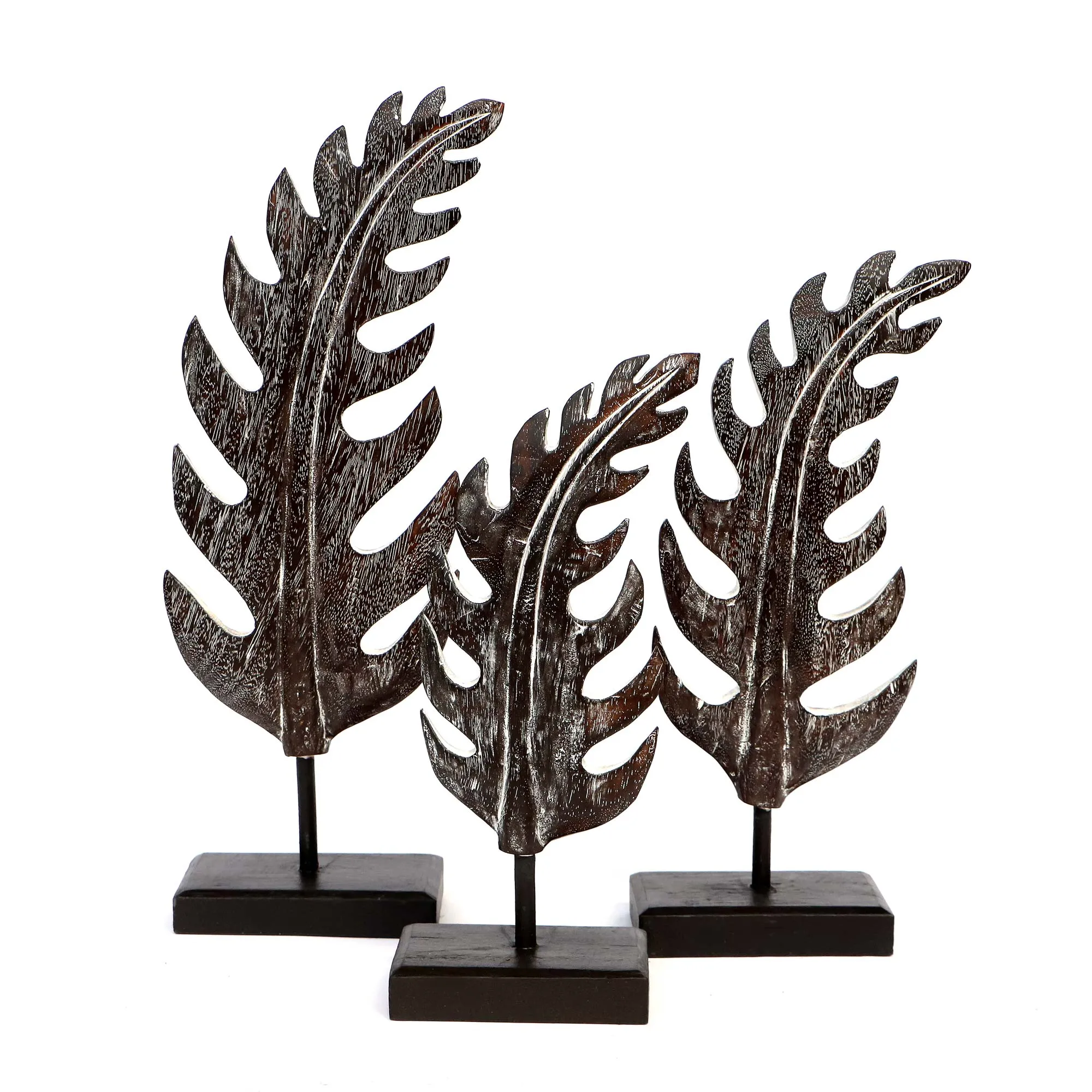 3er-Set Holzskulptur 'Farnzweig', braun